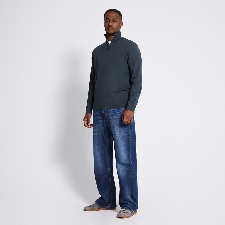 Half-zip knit sweater "Thin" Dark Green